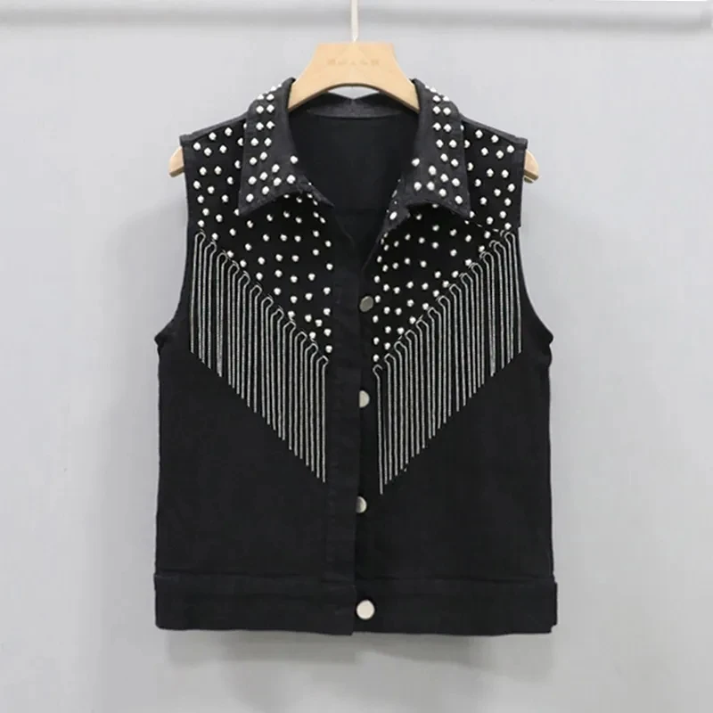 Women Sleeveless Short Jean Coat 2023 New Female Single Breasted Black White Rivet Tassel Denim Vest Sleeveless Waistcoat Jacket
Women Sleeveless Short Jean Coat 2023 New Female Single Breasted Black White Rivet Tassel Denim Vest Sleeveless Waistcoat Jacket