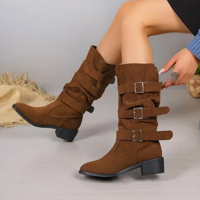 Cow Suede Mid-Calf Modern Boots for Women Fashion Winter Solid Slip-on Rubber Ladies Shoes Med Heel Round Toe Pu Boots
Cow Suede Mid-Calf Modern Boots for Women Fashion Winter Solid Slip-on Rubber Ladies Shoes Med Heel Round Toe Pu Boots