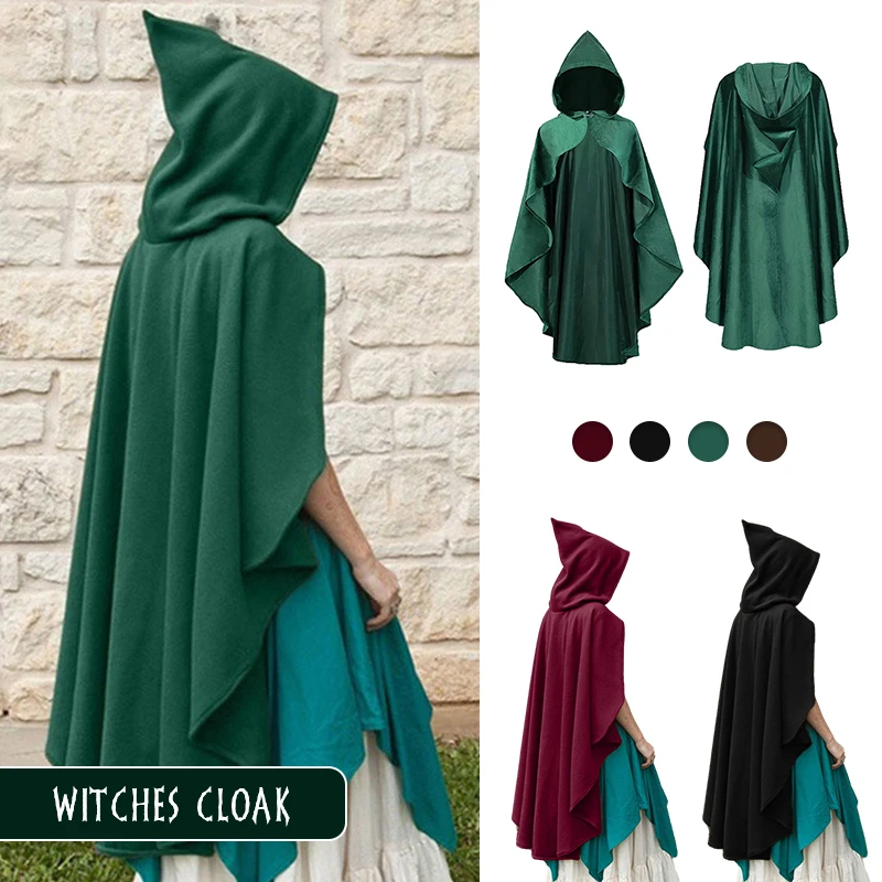 

Unisex Medieval Hooded Cloak Pirate Witch Cape Women Men Halloween Carnival Cosplay Costume Party Gothic Coat Wizard Magic Cloak