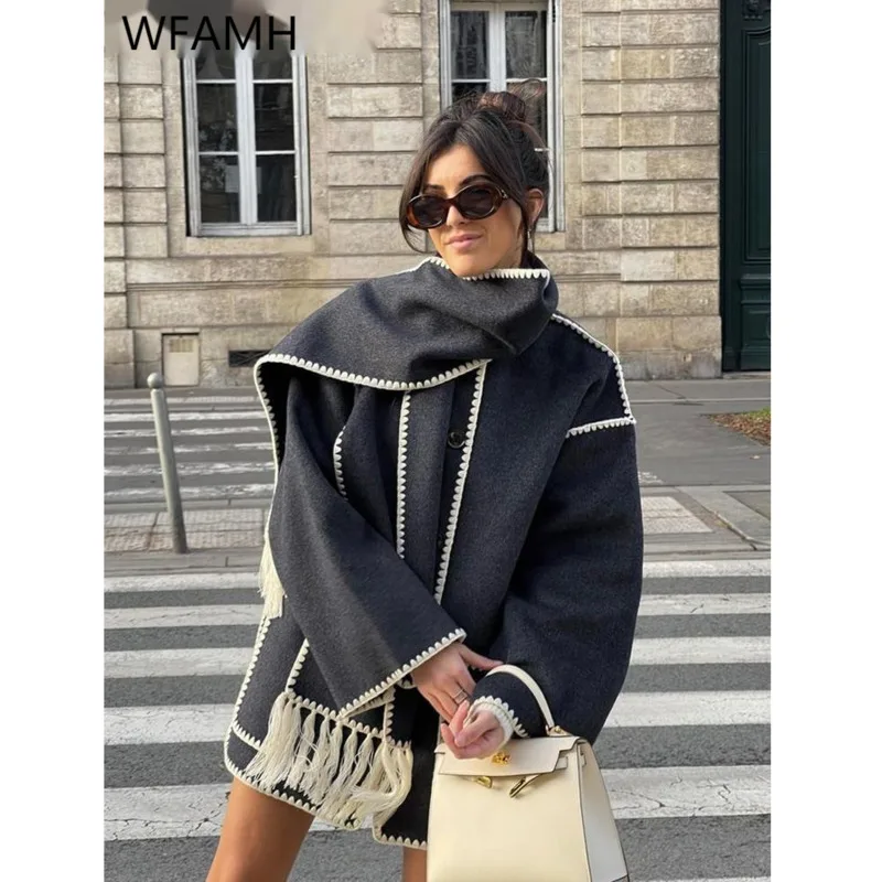 WFAMH Elegant Loose Women's With Scarf Fashion Long Sleeve Pocket Single Breasted Female Coats 2023 Autumn Winter Lady Jacket
WFAMH Elegant Loose Women's With Scarf Fashion Long Sleeve Pocket Single Breasted Female Coats 2023 Autumn Winter Lady Jacket