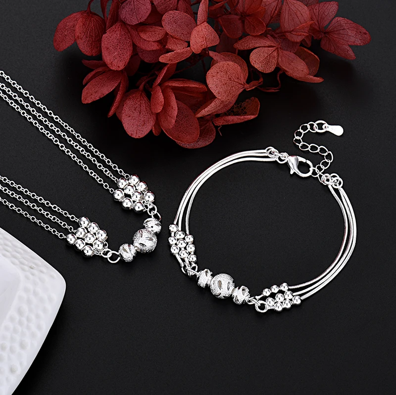 JewelryTop Fine 925 Sterling Silver Charm Beads Necklace Bracelet Jewelry for Women Men Chain Set Wedding Gift
JewelryTop Fine 925 Sterling Silver Charm Beads Necklace Bracelet Jewelry for Women Men Chain Set Wedding Gift