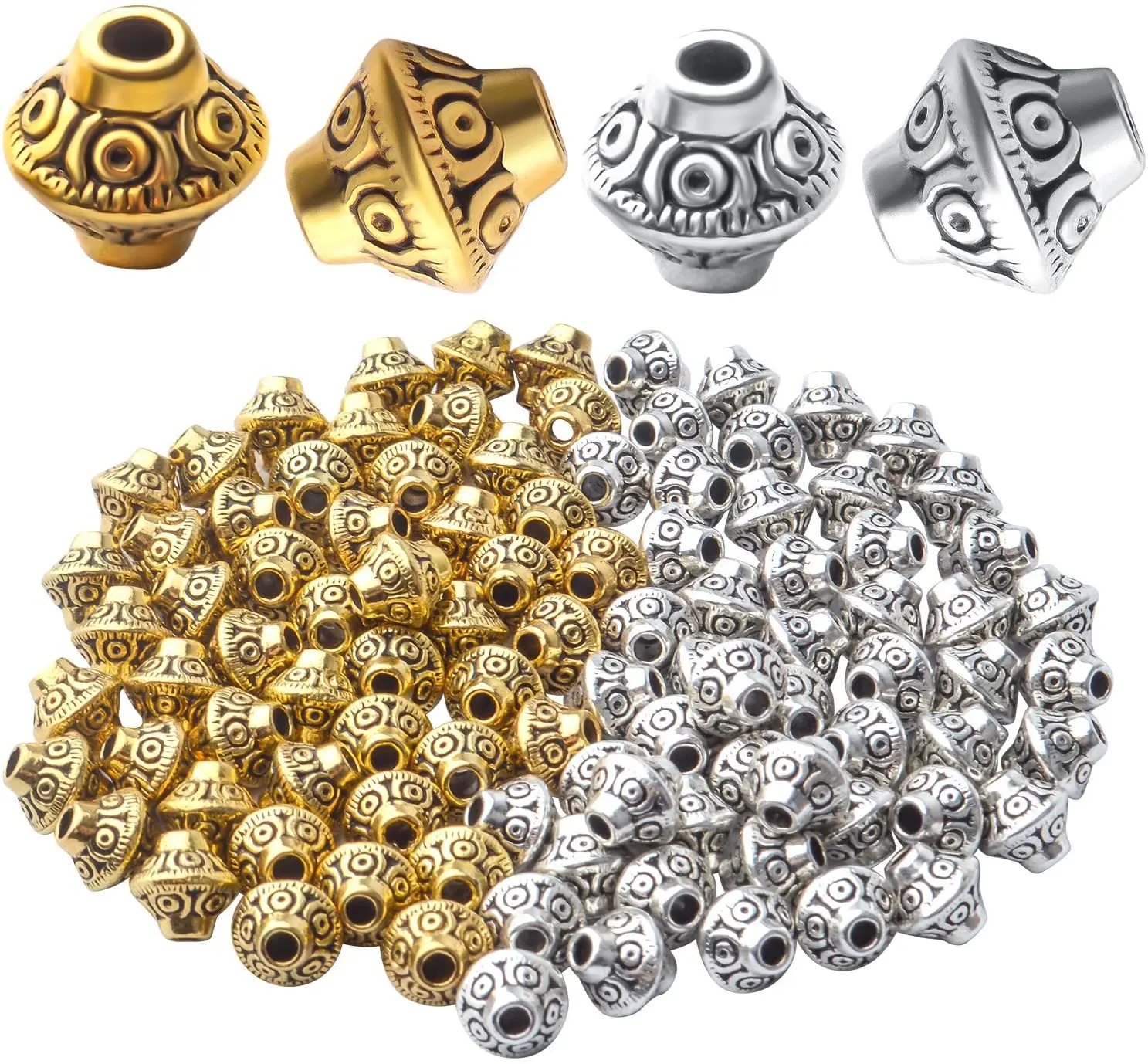 100pcs Bicone Spacer Beads Tibetan Alloy Double Cone Shape Loose Beads for DIY Earrings Jewelry Making Supplies, 2 Colors
100pcs Bicone Spacer Beads Tibetan Alloy Double Cone Shape Loose Beads for DIY Earrings Jewelry Making Supplies, 2 Colors