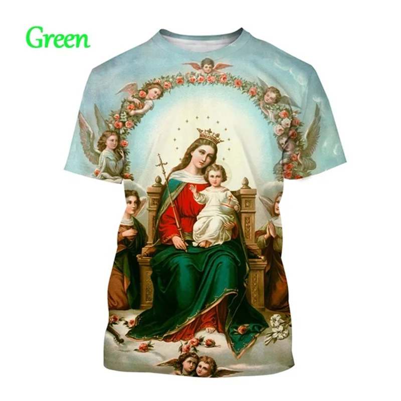 

New Summer 3D Virgin Mary Printing T Shirt Jesus Christian Fashion Short Sleeves Kids Cool Streetwear T-shirts Harajuku Tops Tee