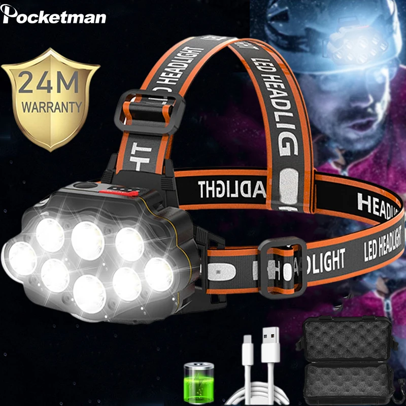 Ultra Bright Powerful 8 LED Headlamp Rechargeable Headlight Camping Head Torch Waterproof Head-mounted Lanterna built-in battery
Ultra Bright Powerful 8 LED Headlamp Rechargeable Headlight Camping Head Torch Waterproof Head-mounted Lanterna built-in battery