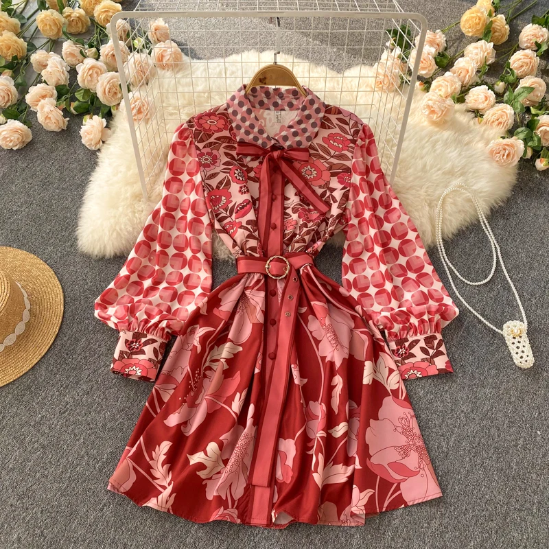 2022 Spring New Design Sense Niche Print Vintage Lapel Fashion Dress Lantern Sleeve High Waist Bandage A-line Dress
2022 Spring New Design Sense Niche Print Vintage Lapel Fashion Dress Lantern Sleeve High Waist Bandage A-line Dress