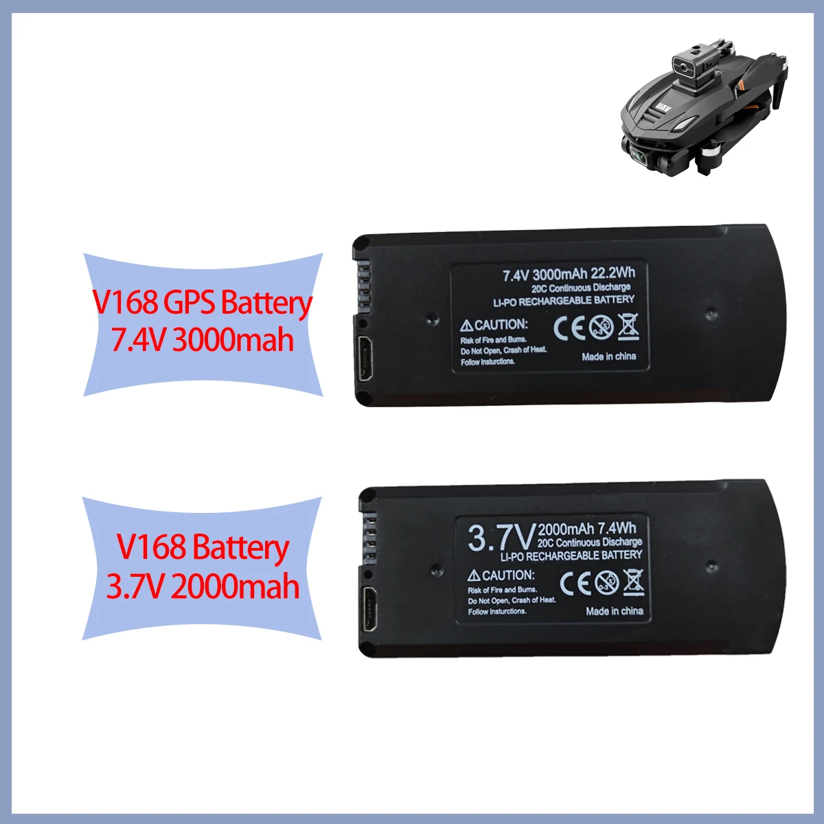 Аккумулятор для дрона V168 Pro, 7,4 В, 3,7 в, 3000/2000 мАч, V168 Pro Max, GPS Дрон с перезаряжаемым аккумулятором, литий-полимерные аккумуляторы, аксессуары для радиоуправляемого квадрокоптера
Аккумулятор для дрона V168 Pro, 7,4 В, 3,7 в, 3000/2000 мАч, V168 Pro Max, GPS Дрон с перезаряжаемым аккумулятором, литий-полимерные аккумуляторы, аксессуары для радиоуправляемого квадрокоптера