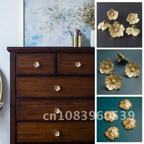 

Antique Flower Shape Brass Dresser Cabinet Pull Drawer Knobs Wardrobe Kitchen Cupboard Handle Nordic Pastoral Furniture Hardware
