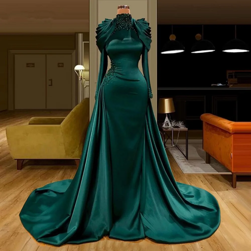 Emerald Green Muslim Long Sleeves Evening Dresses Mermaid High Neck Detachable Beaded Satin Plus Size Women Formal Prom Gowns
Emerald Green Muslim Long Sleeves Evening Dresses Mermaid High Neck Detachable Beaded Satin Plus Size Women Formal Prom Gowns