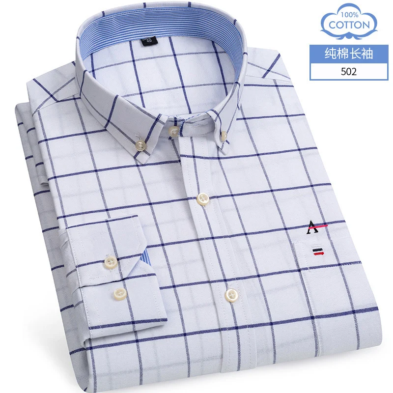 

2023 oxford moda masculina 100% algodão fino manga longa casual fino cor sólida xadrez impressão listra vestido formal camisa