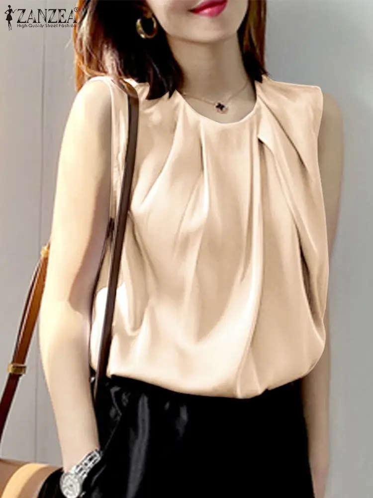2023 ZANZEA Fashion Sleeveless Tops Woman O-Neck Casual Chemise Female Satin Solid Color Blouse Summer Elegant Office OL Shirt
2023 ZANZEA Fashion Sleeveless Tops Woman O-Neck Casual Chemise Female Satin Solid Color Blouse Summer Elegant Office OL Shirt