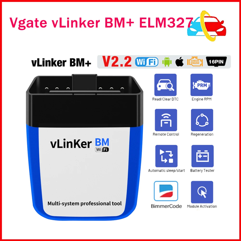 

Vgate vLinker BM+ ELM327 V2.2 OBD2 Scanner Bluetooth 4.0/3.0/WiFi OBD 2 Auto Car Diagnostic tool ELM 327 For Bimmercode For BM-W