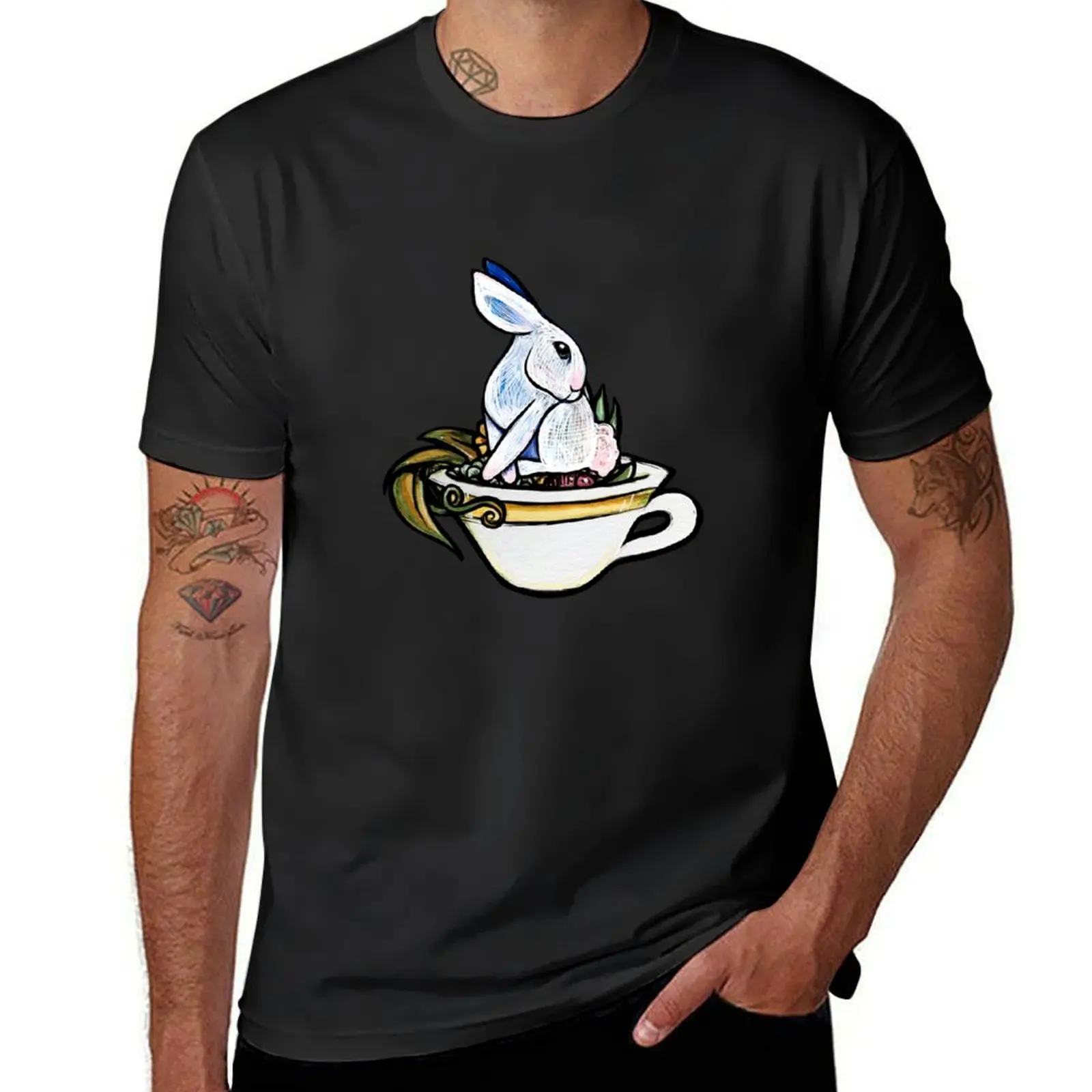 

Bunny Rabbit Teacup T-shirt new edition hippie clothes blacks mens graphic t-shirts