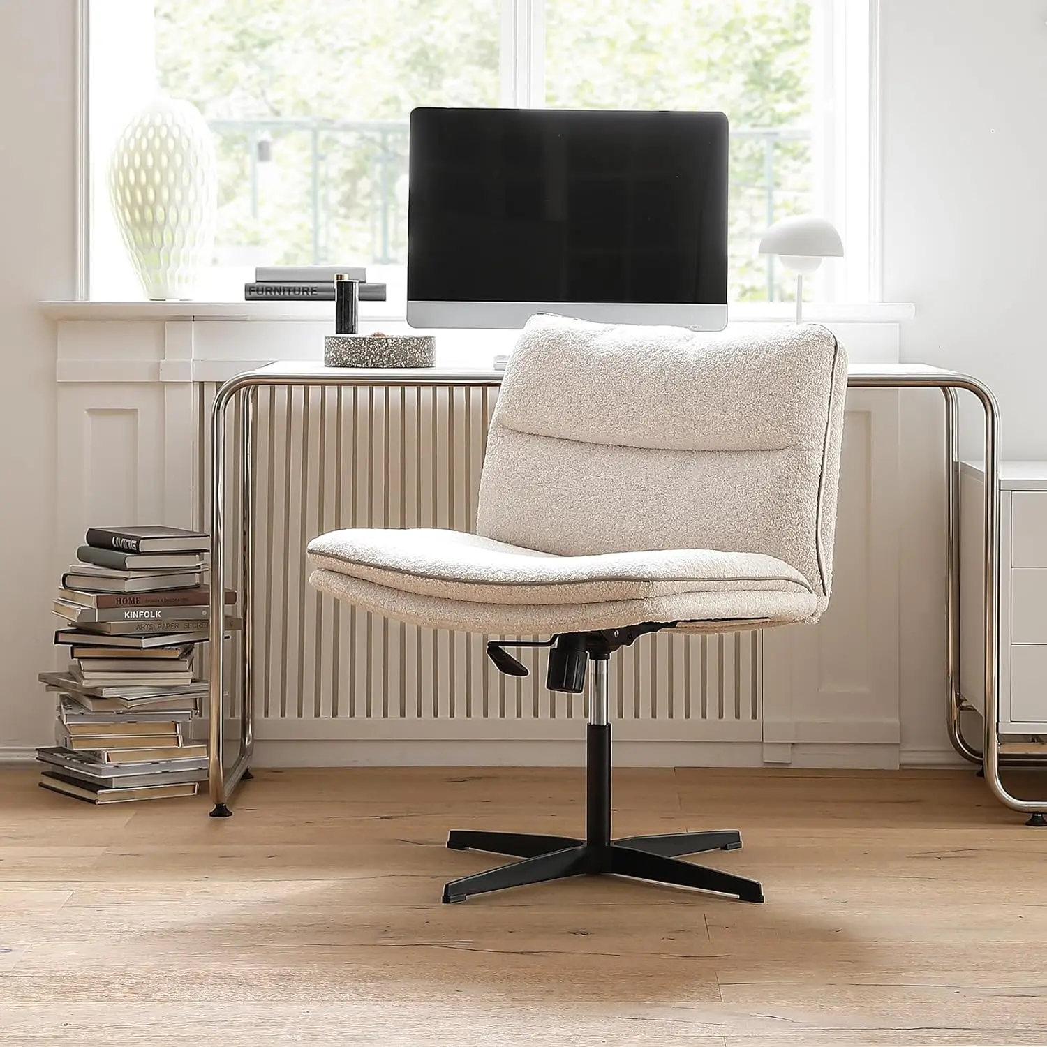 

Эргономичный удобный регулируемый вращающийся меховой эргономичный офисный стул без колес со средней спинкой из искусственного меха
