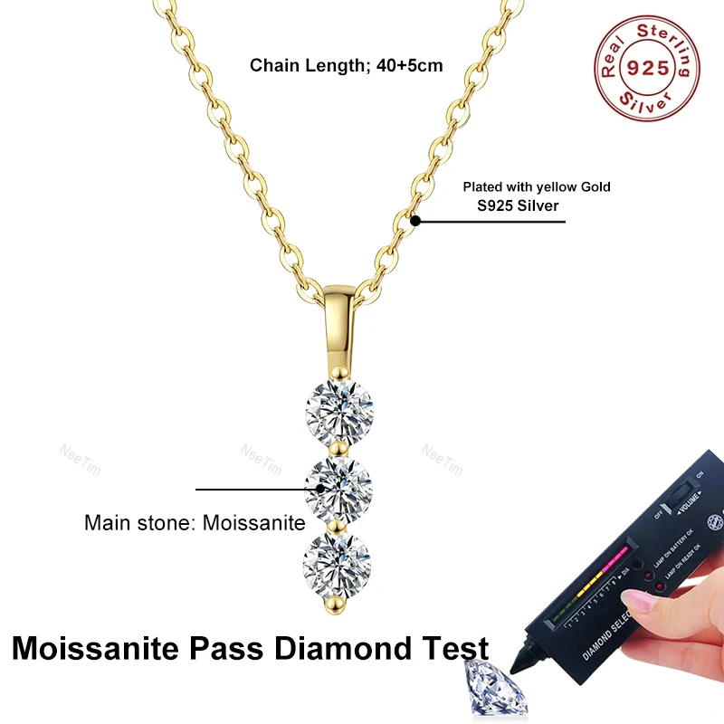 NeeTim 4mm Moissanite Necklace for Women Lab Diamond S925 Sterling Silver With Yellow Gold Plated Wedding Pendant GRA Necklaces 6 S2c0d3d7f129b41c980d7ee3e816e5eddT