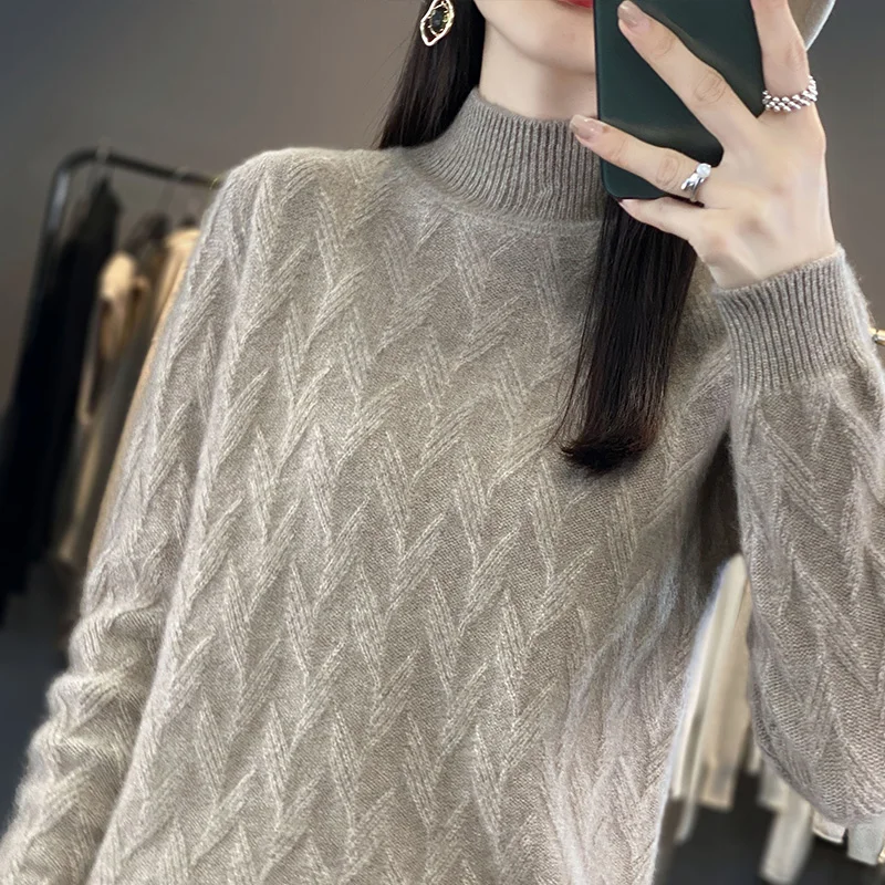 Half turtleneck woolen sweater sweater base women with spring and winter new long-sleeved loose knit look thin
Half turtleneck woolen sweater sweater base women with spring and winter new long-sleeved loose knit look thin