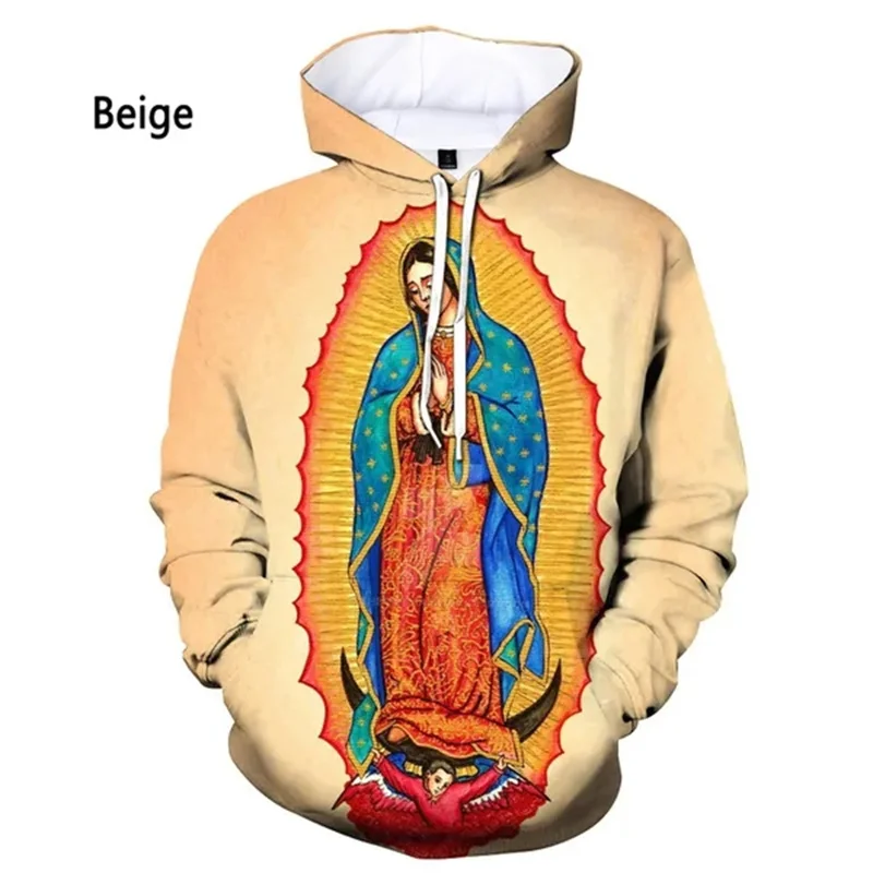 

Virgin Mary Graphic Pop Men's Hoodies 3D Christianism Printed Sweat-shirts Women Harajuku Vintage Pullover Kid Hooded Sweatshirt