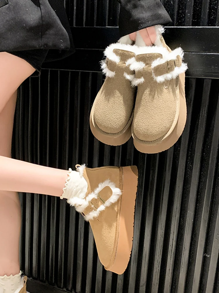 

Обувь, белые ботильоны, австралийская плюшевая обувь на плоской подошве, зимняя обувь, женские ботинки с круглым носком, низкая Резиновая кожа, меховая обувь в стиле "Лолита" на среднем каблуке
