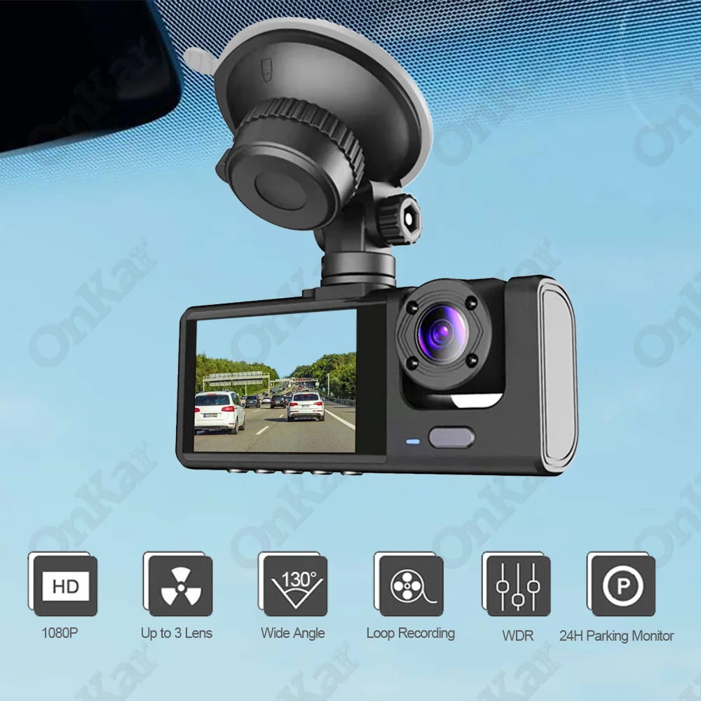 

Car DVR Camcorder Black Box Video Recorder 2 Inch Mini Dash Cam For Car 3 Lens Camera Loop Recording 24 Hours Parking Monitoring