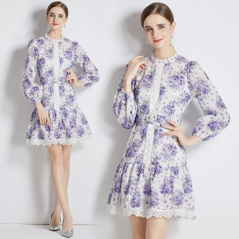Autumn New Occident Knee Length Women Sweet Dresses Single Breasted Embriodery Purple A-line Corest Leisure Vestidos With Belt
Autumn New Occident Knee Length Women Sweet Dresses Single Breasted Embriodery Purple A-line Corest Leisure Vestidos With Belt