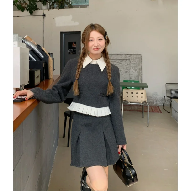 Real Shot! Preppy Style Contrast Color Lapel Fake Two-Piece Woolen Top Slimming Versatile Small Skirt Suit Rihgdss
Real Shot! Preppy Style Contrast Color Lapel Fake Two-Piece Woolen Top Slimming Versatile Small Skirt Suit Rihgdss