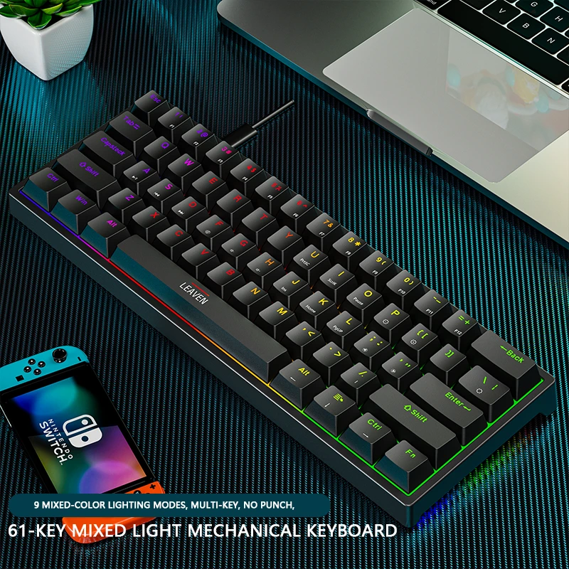 

K620 Mini Gaming Mechanical Keyboard 61 Keys RGB Hotswap Type-C Wired Gaming Keyboard PBT Keycaps 60% Ergonomics Keyboards