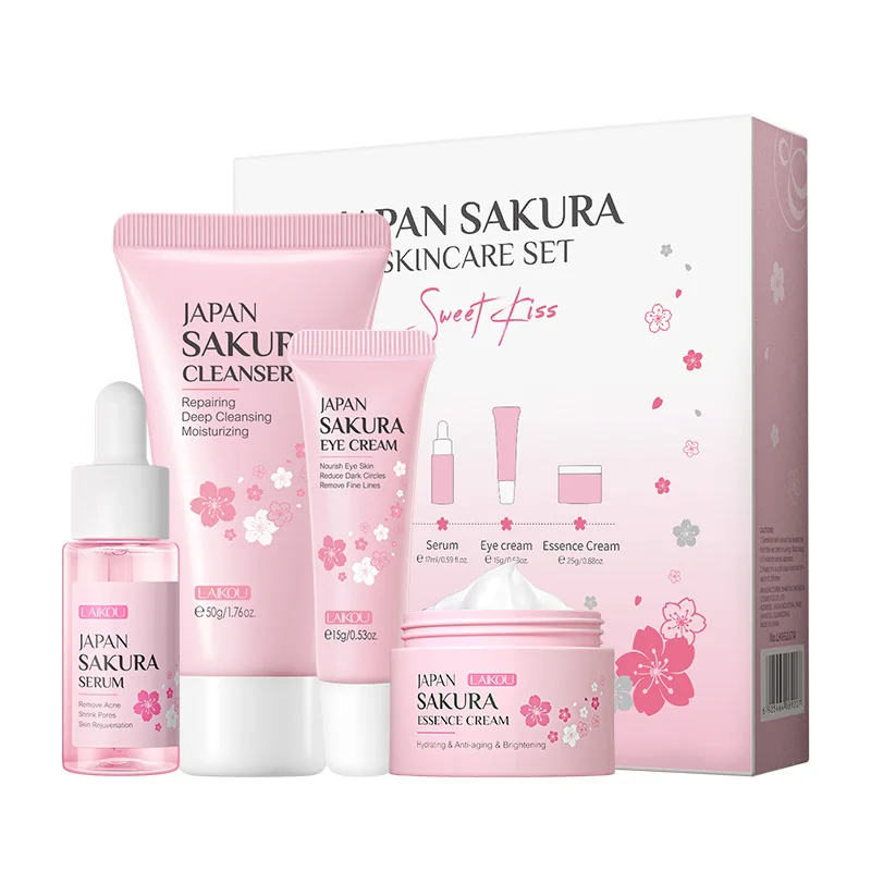 

LAIKOU Cherry Blossom Skin Care Set 4-piece Gift Box Moisturizing Facial Moisturizing Manufacturer Facial Products Kit