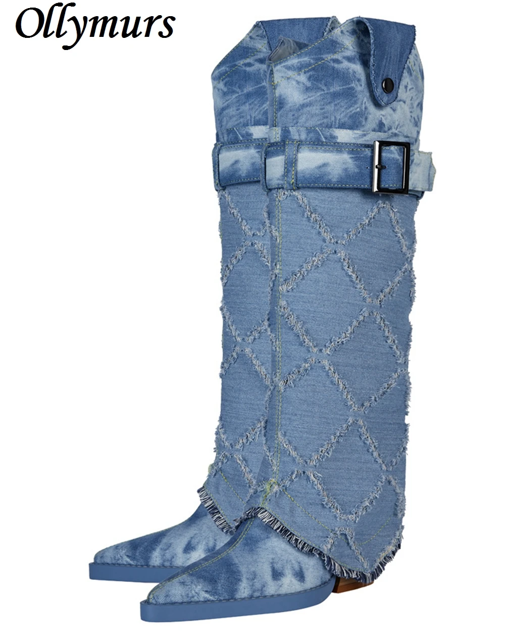 European and American New Pointed Blue Denim Plaid Lace Belt Buckle Sleeve High Heel Boots knee high boots shoes women
European and American New Pointed Blue Denim Plaid Lace Belt Buckle Sleeve High Heel Boots knee high boots shoes women