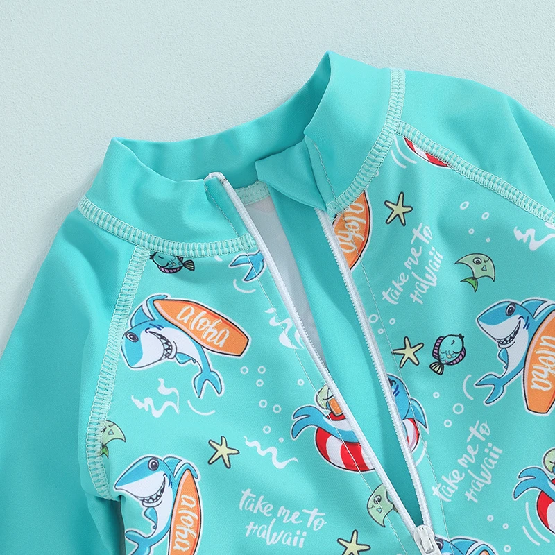 

Infant Baby Boys Swimsuit Romper Rash Guard Zipper Long Sleeve Shark Print Bathing Suit Beach Swimwear Outfit