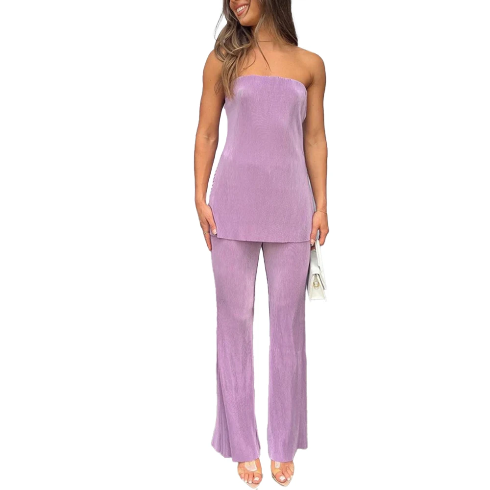 Sexy Club Women Tops and Long Flare Pants Suit Solid Starpless Hollow Out Sleeveless Ruffled Loose High Waist Pants Set Y2k
Sexy Club Women Tops and Long Flare Pants Suit Solid Starpless Hollow Out Sleeveless Ruffled Loose High Waist Pants Set Y2k