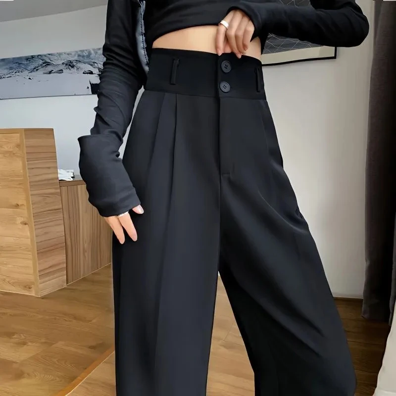 Rimocy Fashion Double Button High Waist Pants Women Autumn Wide Leg Straight Suit Trousers Woman Black Loose Office Pants Ladies
Rimocy Fashion Double Button High Waist Pants Women Autumn Wide Leg Straight Suit Trousers Woman Black Loose Office Pants Ladies