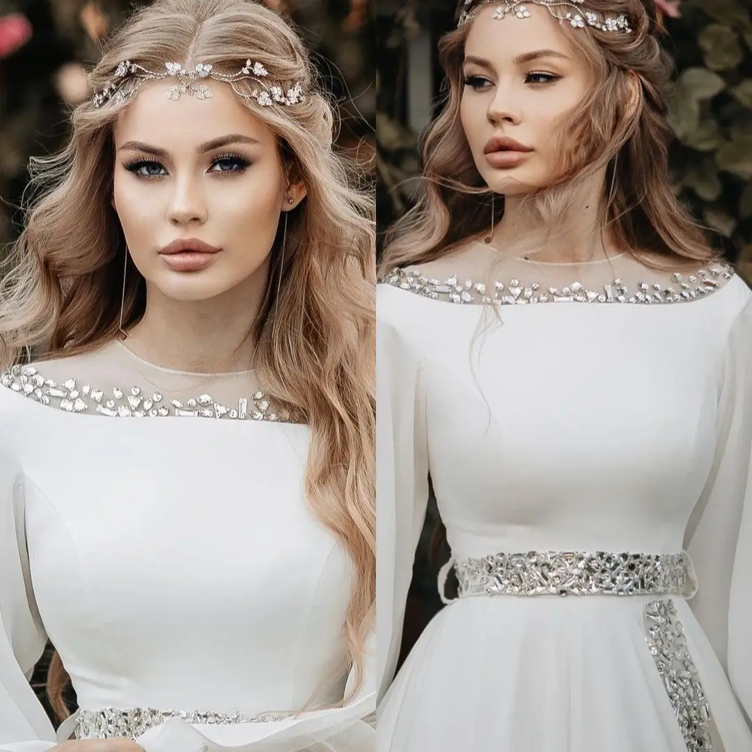 FATAPAESE Muslim Wedding Dress Illusion Neckline with Crystal Stons Spakring Featured Cape Sleeve Chiffon FormalS Occasion Gown
FATAPAESE Muslim Wedding Dress Illusion Neckline with Crystal Stons Spakring Featured Cape Sleeve Chiffon FormalS Occasion Gown