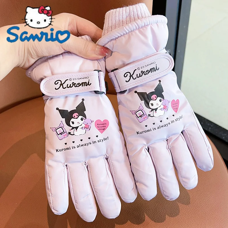 

Sanrio Hello Kitty Kuromi Ski Gloves Anime Cinnamoroll Pochacco Waterproof Thicken Warm Five-finger Glove Outdoor Sport Gifts