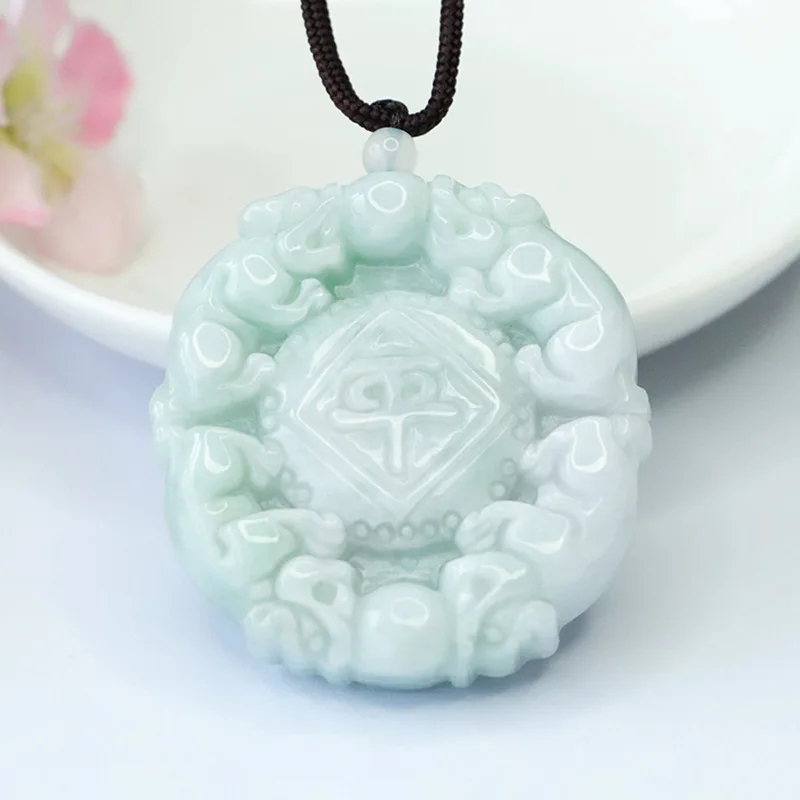 

Natural Burmese Jadeite Pixiu Jade Pendant Necklace Double-sided Carved Safety Fashion Jewelry Charm Amulet Gifts for Women Men