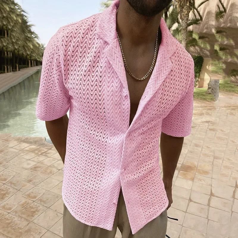 Men Shirt For Color Leisure 2023 Shirts Clothes Out Fashion Sleeve Summer Lapel Knit Short Mens Solid Button Spring Hollow Tops
Men Shirt For Color Leisure 2023 Shirts Clothes Out Fashion Sleeve Summer Lapel Knit Short Mens Solid Button Spring Hollow Tops