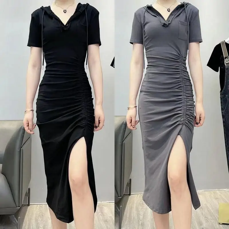 Medium Length Hooded Design with Waist Closure Spicy Girl Dress Women's Short Sleeve Summer New Korean Split Fold Sexy Fashion
Medium Length Hooded Design with Waist Closure Spicy Girl Dress Women's Short Sleeve Summer New Korean Split Fold Sexy Fashion