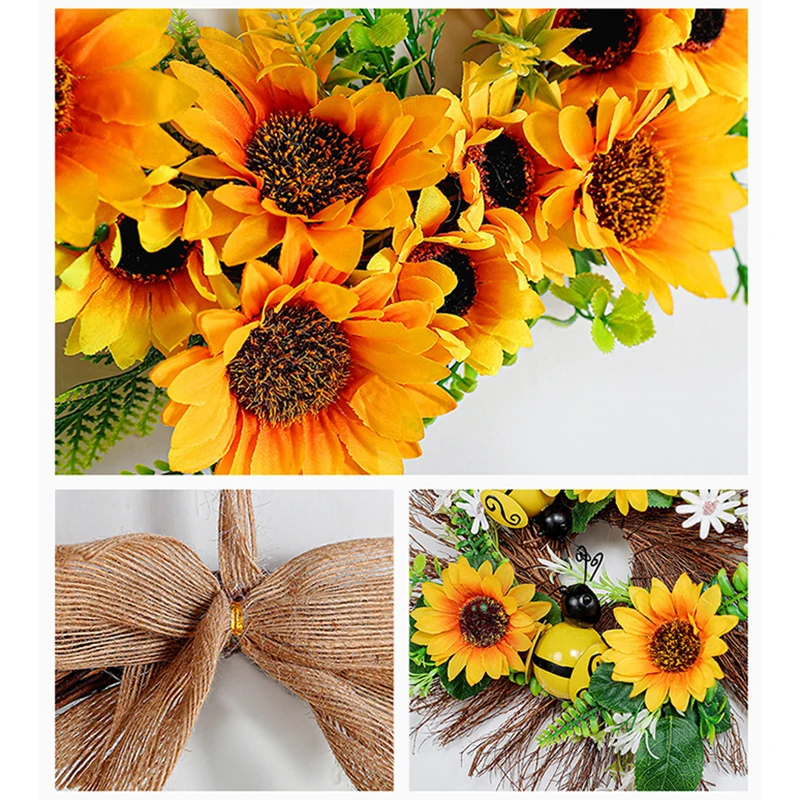 Artificial Sunflowers Wreath Door Hanging Flower Wreath With Yellow Sunflower And Green Leaves for Wall Window Home Party Decor
Artificial Sunflowers Wreath Door Hanging Flower Wreath With Yellow Sunflower And Green Leaves for Wall Window Home Party Decor