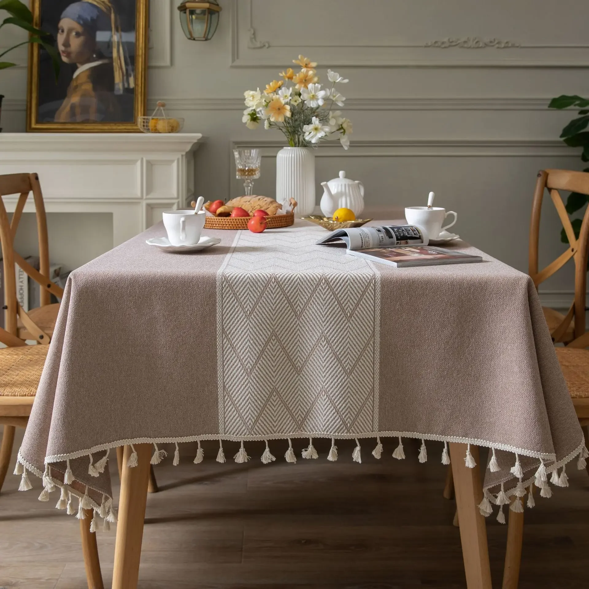 

Christmas Jacquard Tablecloth Table Cloth Japanese Imitation Cotton Linen Elk Geometry Tablecloths Home Party Dining Table Cover