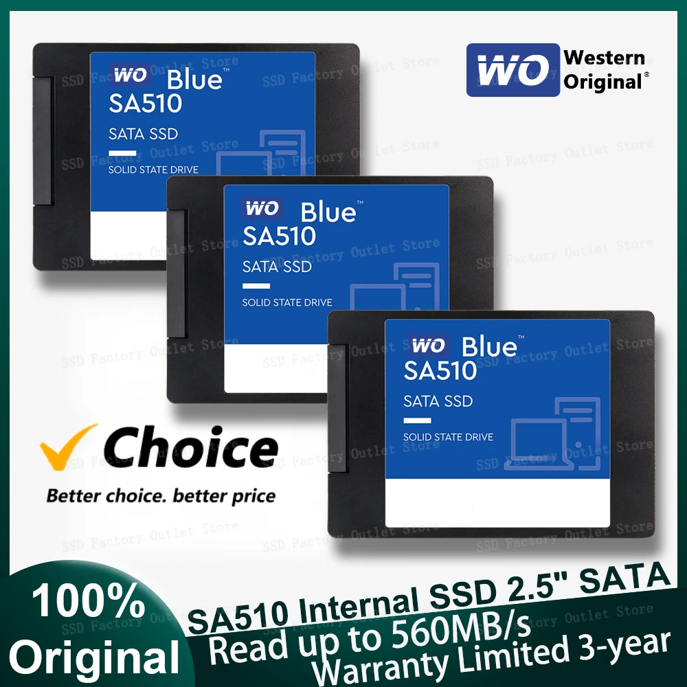 Western Original SA510 Blue WO 500GB 1TB 2TB SSD 2.5"SATA III Internal Solid State Drive Raed Up to 560 MB/s for Laptop Server
Western Original SA510 Blue WO 500GB 1TB 2TB SSD 2.5"SATA III Internal Solid State Drive Raed Up to 560 MB/s for Laptop Server