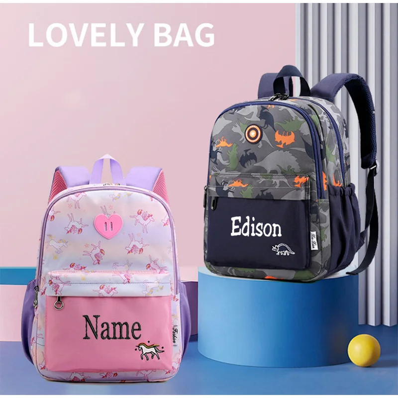 

New Embroidered Name Unicorn Double Shoulder Bag Personalized Large Capacity Children's Cartoon Cute Schoolbag Girls' Backpack