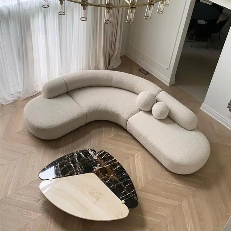 

Italian Minimalist Boucle Lamb Wool Fabric Round Sofa Living Room Curved Sectional Sofa Furniture Modern Design