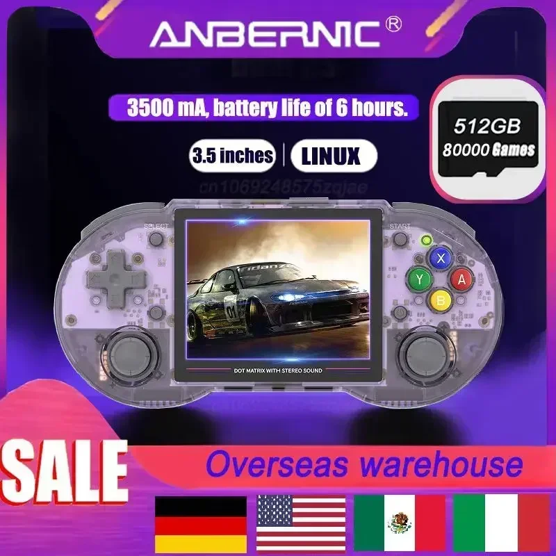 

ANBERNIC RG353PS Retro Handheld Game Console RK3566 3.5 INCH IPS LINUX WIFI Bluetooth Video HD Player 512G 80000 Games Psp Ps1