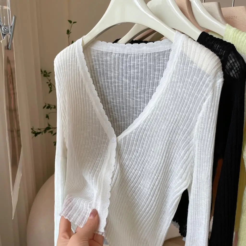 Women's Short Blouses 2022 Summer New Versatile Knitted Stripe Cardigan Jacket Ladies Loose Solid Color Tops Sunscreen Shirts
Women's Short Blouses 2022 Summer New Versatile Knitted Stripe Cardigan Jacket Ladies Loose Solid Color Tops Sunscreen Shirts