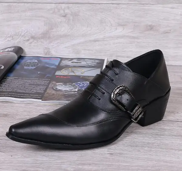 Man's Fashion Black Genuine Leather Pointed Toe Buckle Height Increasing Low Top Cross Tied Leisure Single Shoes Size 48
Man's Fashion Black Genuine Leather Pointed Toe Buckle Height Increasing Low Top Cross Tied Leisure Single Shoes Size 48