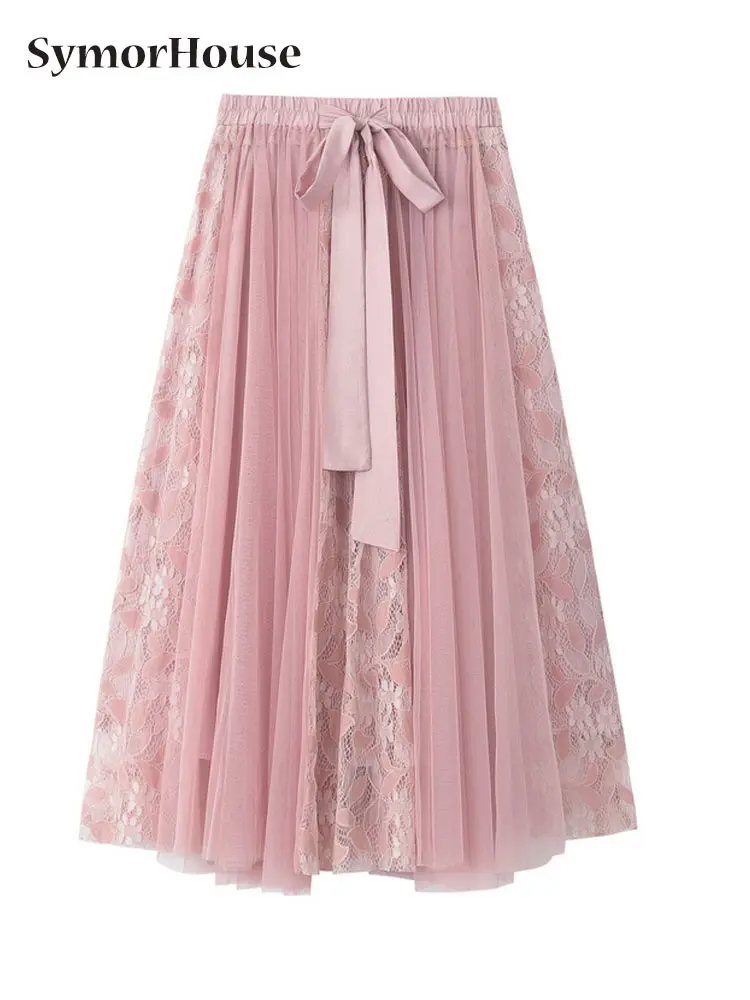 Spring Summer Auutumn Elegant Lace Patchwork Tulle Skirt for Women Korean Casual Bow Lace-up High Waist A -Line Skirt Female
Spring Summer Auutumn Elegant Lace Patchwork Tulle Skirt for Women Korean Casual Bow Lace-up High Waist A -Line Skirt Female