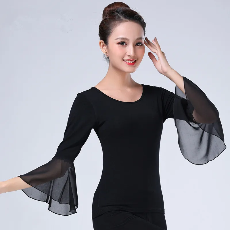 

2023 NEW Autumn Half Sleeve Adult Women International Ballroom Costume Modern Latin Dance Top Lady Sexy Dancewear T-shirt