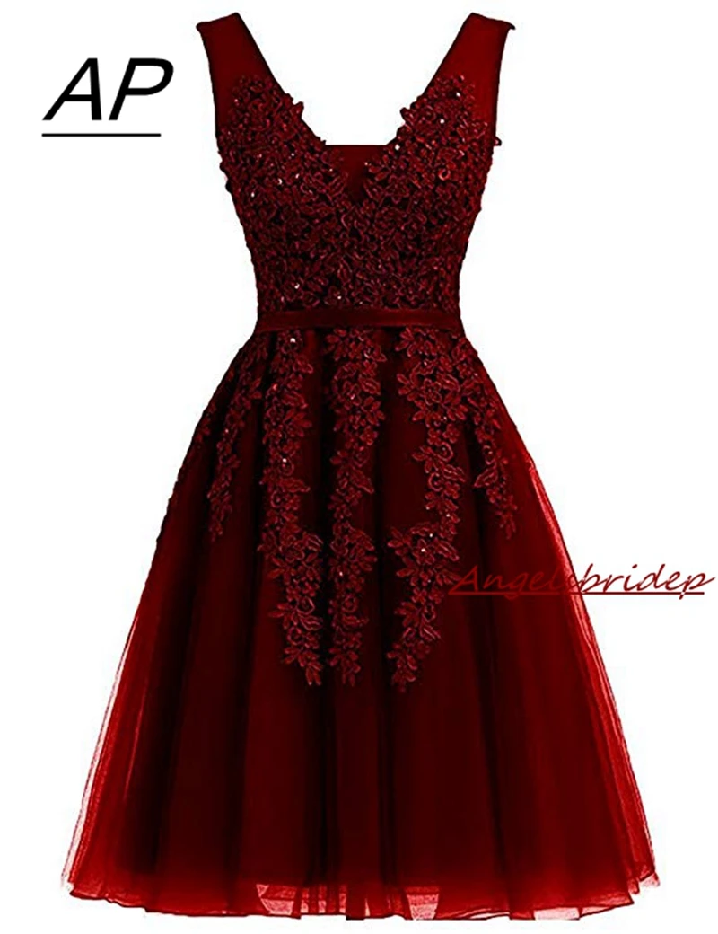 

ANGELSBRIDEP Charming Beading Appliques Homecoming Dress V-Neck Mini Graduation Dresses Prom Party Gowns Corset Back