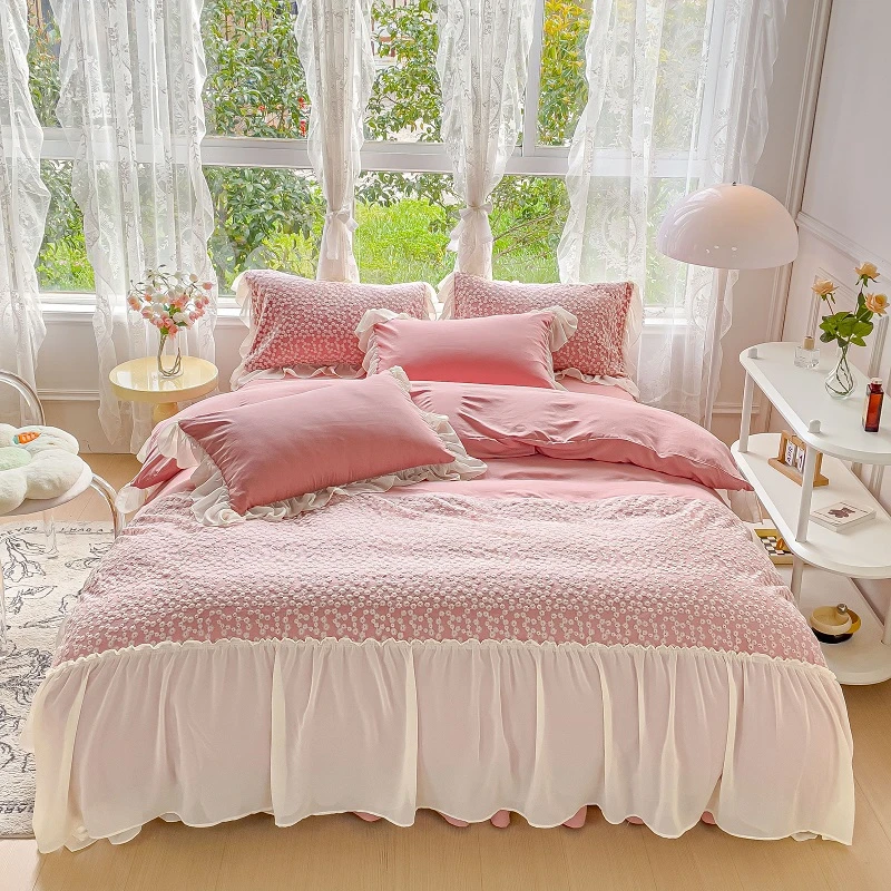Korean Princess Style Bedding Set Flowers Lace Embroidery Ruffles Duvet Cover Set Bed Skirt Or Bed Sheet Fitted Sheet Pillowcase
Korean Princess Style Bedding Set Flowers Lace Embroidery Ruffles Duvet Cover Set Bed Skirt Or Bed Sheet Fitted Sheet Pillowcase