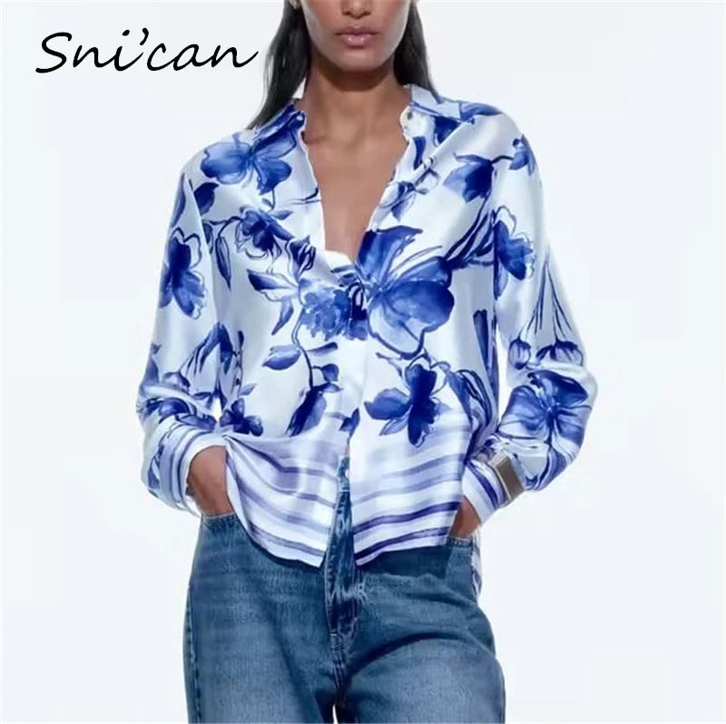 Faux Satin Silk Blouse Women Fashion Spring Elegant Blue Floral Print Office Ladies Tops Female Shirts Streetwear camisas New
Faux Satin Silk Blouse Women Fashion Spring Elegant Blue Floral Print Office Ladies Tops Female Shirts Streetwear camisas New