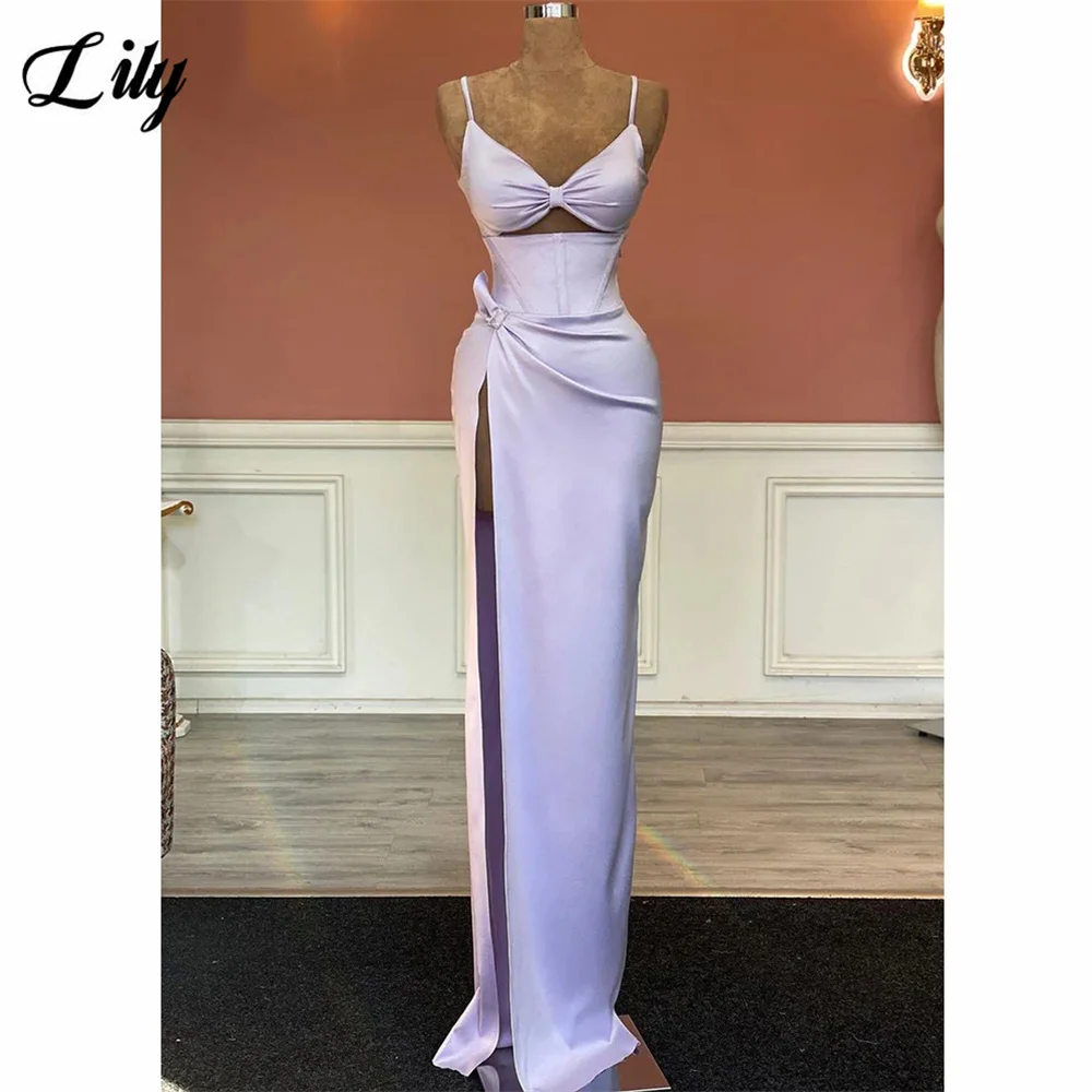 

Lily Lilac Prom Dress Spaghetti Straps Mermaid Evening Dresses Sweetheart Satin Party Dress Sexy Thigh Slit Robe De Soirée