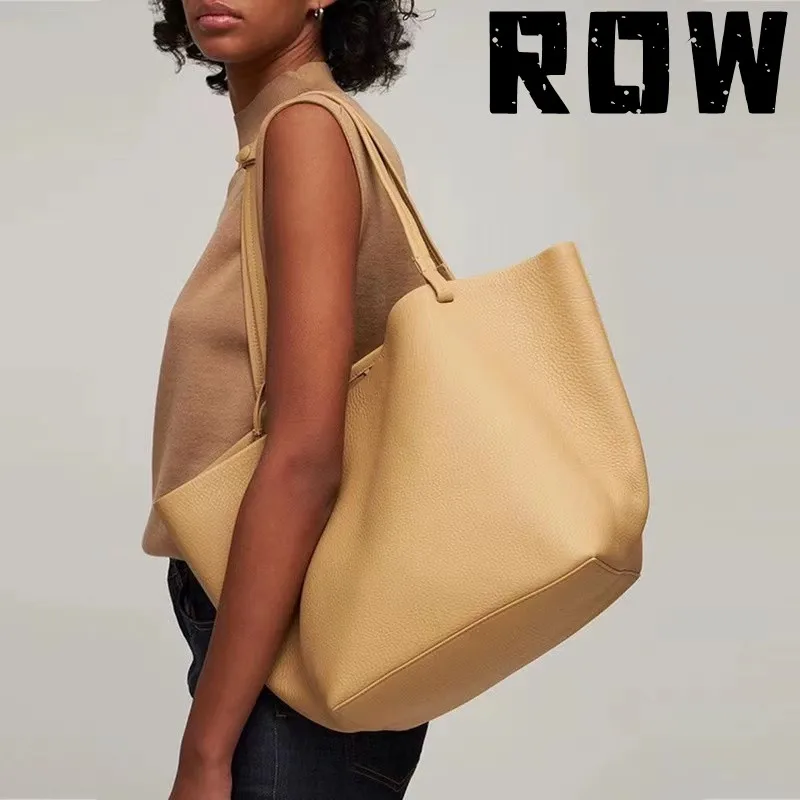 

ROW2023 Women's Bag Milk Yellow Print Sliding Button Opening and Closing Handbag Matte Grain Leather Shoulder Bag